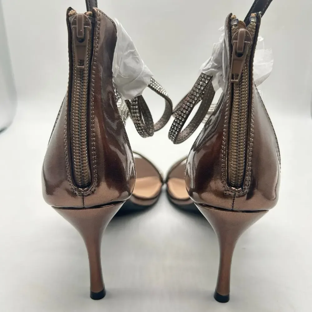 Allegra K Sandals Womens‎ 11 Bronze Strappy High Heel Rhinestone Detail NEW